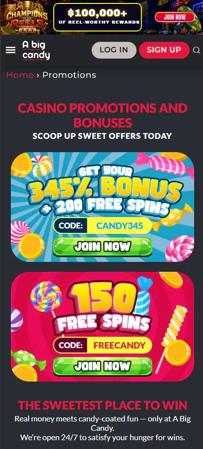 A Big Candy Casino lists our codes and current deals here