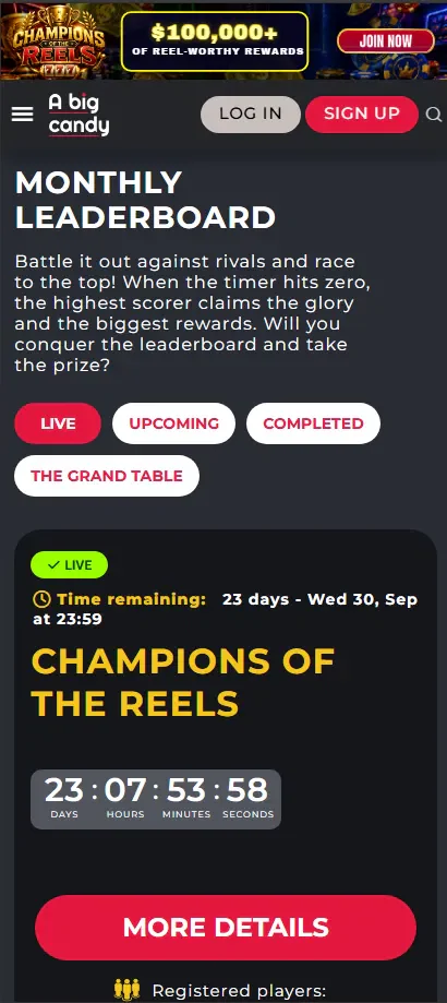 A Big Candy Casino runs a monthly race with a live countdown