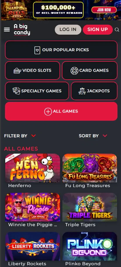 A Big Candy Casino sorts our catalogue into themed shelves