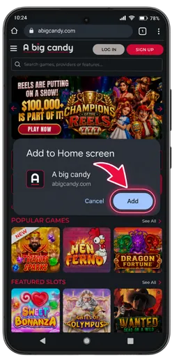 Shortcut confirmation window on Android.